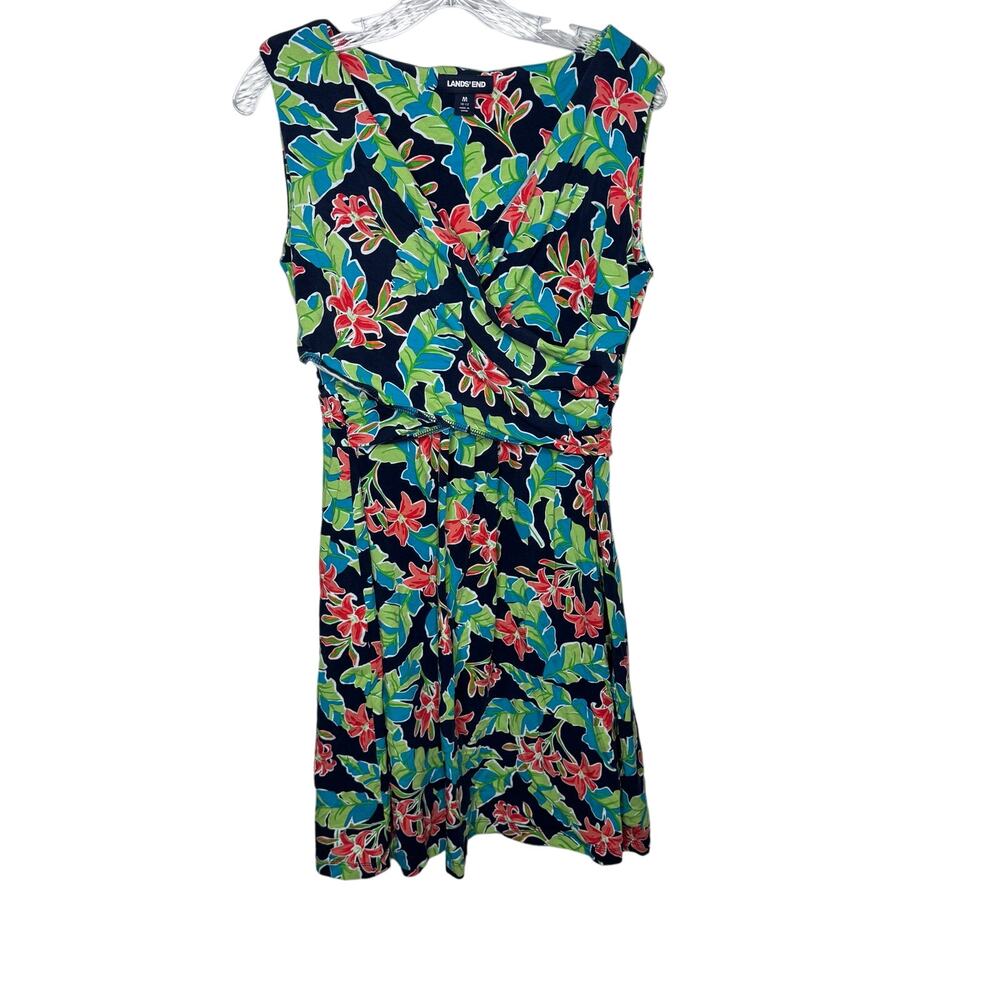 Lands’ End Womens Sleeveless Wrap Dress M 10-12 Navy Floral Tropical‎ Casual